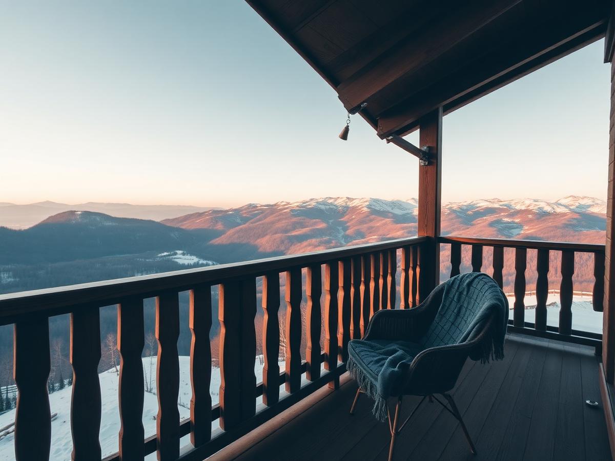 Balkon des Chalets mit Blick auf die Allgäuer Alpen